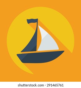 Flat modern design with shadow icon sailing ship