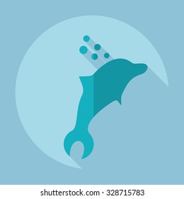 Flat modern design with shadow  Icon dolphin