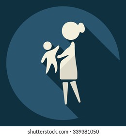 Flat modern design with shadow  Icon mother with her baby