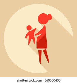 Flat modern design with shadow  Icon mother with her baby