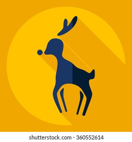 Flat modern design with shadow  Icon Christmas reindeer