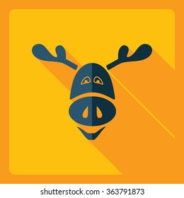 Flat modern design with shadow  Icon Christmas reindeer