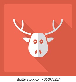 Flat modern design with shadow  Icon Christmas reindeer