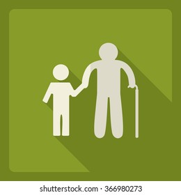 Flat modern design with shadow  Icon child with his grandfather