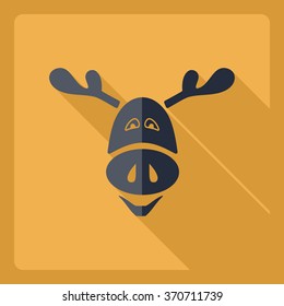 Flat modern design with shadow  Icon Christmas reindeer