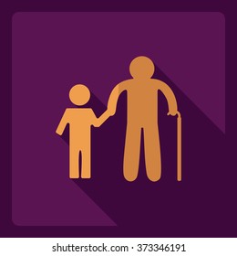 Flat modern design with shadow  Icon child with his grandfather