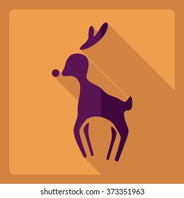 Flat modern design with shadow  Icon Christmas reindeer