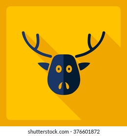 Flat modern design with shadow  Icon Christmas reindeer