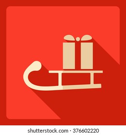 Flat modern design with shadow  Icon Christmas gift on sledge