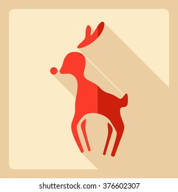 Flat modern design with shadow  Icon Christmas reindeer