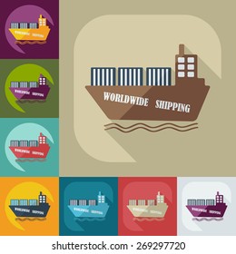 Flat modern design with shadow icons ship delivery