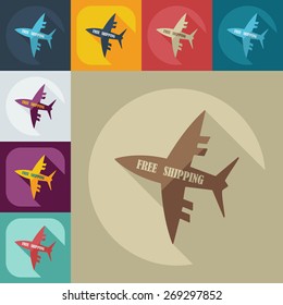 Flat modern design with shadow icons aircraft delivery