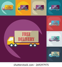 Flat modern design with shadow icons car shipping