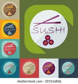 Flat modern design with shadow icons Japanese sushi