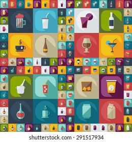 Flat modern design with shadow icons beverage