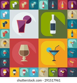 Flat modern design with shadow icons beverage