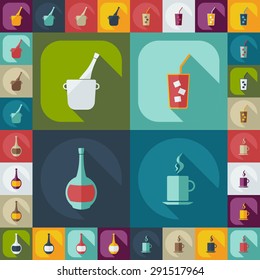 Flat modern design with shadow icons beverage