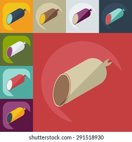 Flat modern design with shadow icons sausages