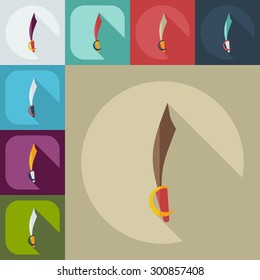 Flat modern design with shadow icons sword