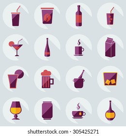 Flat modern design with shadow icons beverage