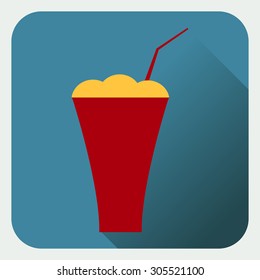 Flat modern design with shadow icons for web design and mobile applications. Glass with drink and straw flat icon.