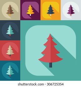 Flat modern design with shadow icons Christmas tree