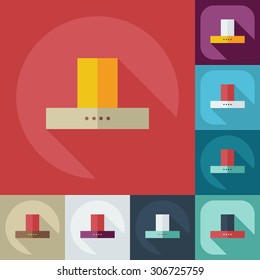 Flat modern design with shadow icons hood the kitchen stove