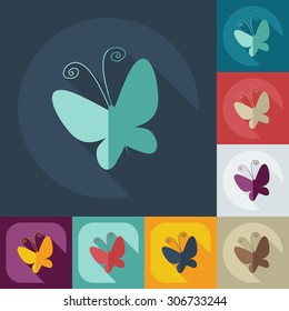 Flat modern design with shadow icons butterfly