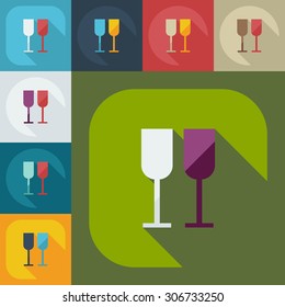 Flat modern design with shadow icons wineglass