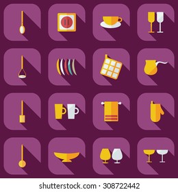 Flat modern design with shadow icons kitchen