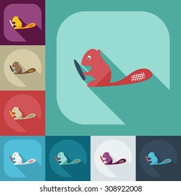 Flat modern design with shadow icons beaver