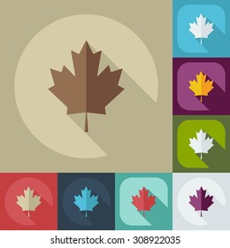 Flat modern design with shadow icons maple leaf 