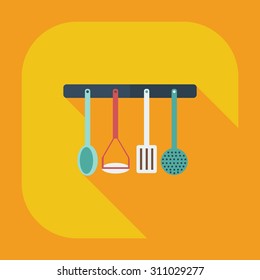 Flat modern design with shadow icons kitchen items