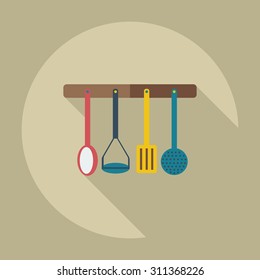 Flat modern design with shadow icons kitchen items