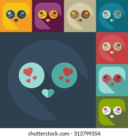 Flat modern design with shadow icons smiley in love