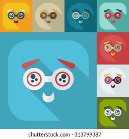 Flat modern design with shadow icons bespectacled smiley