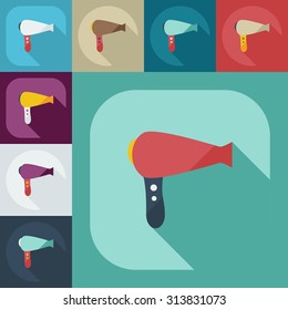 Flat modern design with shadow icons hairdryer