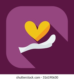 Flat modern design with shadow icons heart in hand