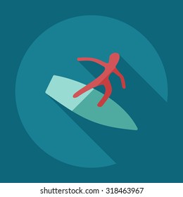 Flat modern design with shadow icons surfer