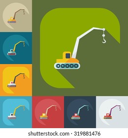 Flat modern design with shadow icons crane