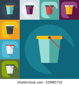 Flat modern design with shadow icons bucket