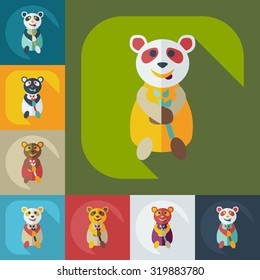 Flat modern design with shadow icons panda eating