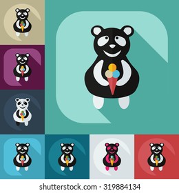 Flat modern design with shadow icons panda eating