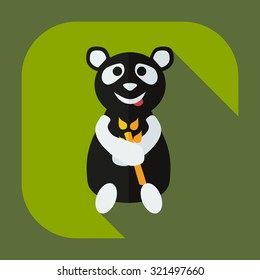 Flat modern design with shadow icons panda eating