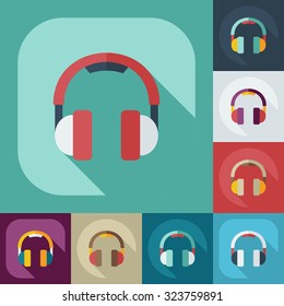Flat modern design with shadow icons headphones