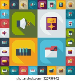 Flat modern design with shadow icons music