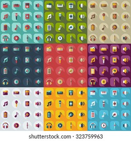 Flat modern design with shadow icons music