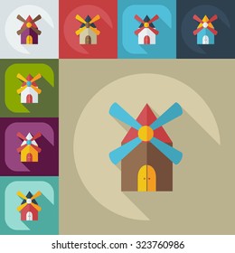 Flat modern design with shadow icons mill
