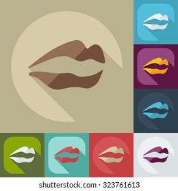 Flat modern design with shadow icons lips