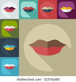 Flat modern design with shadow icons lips